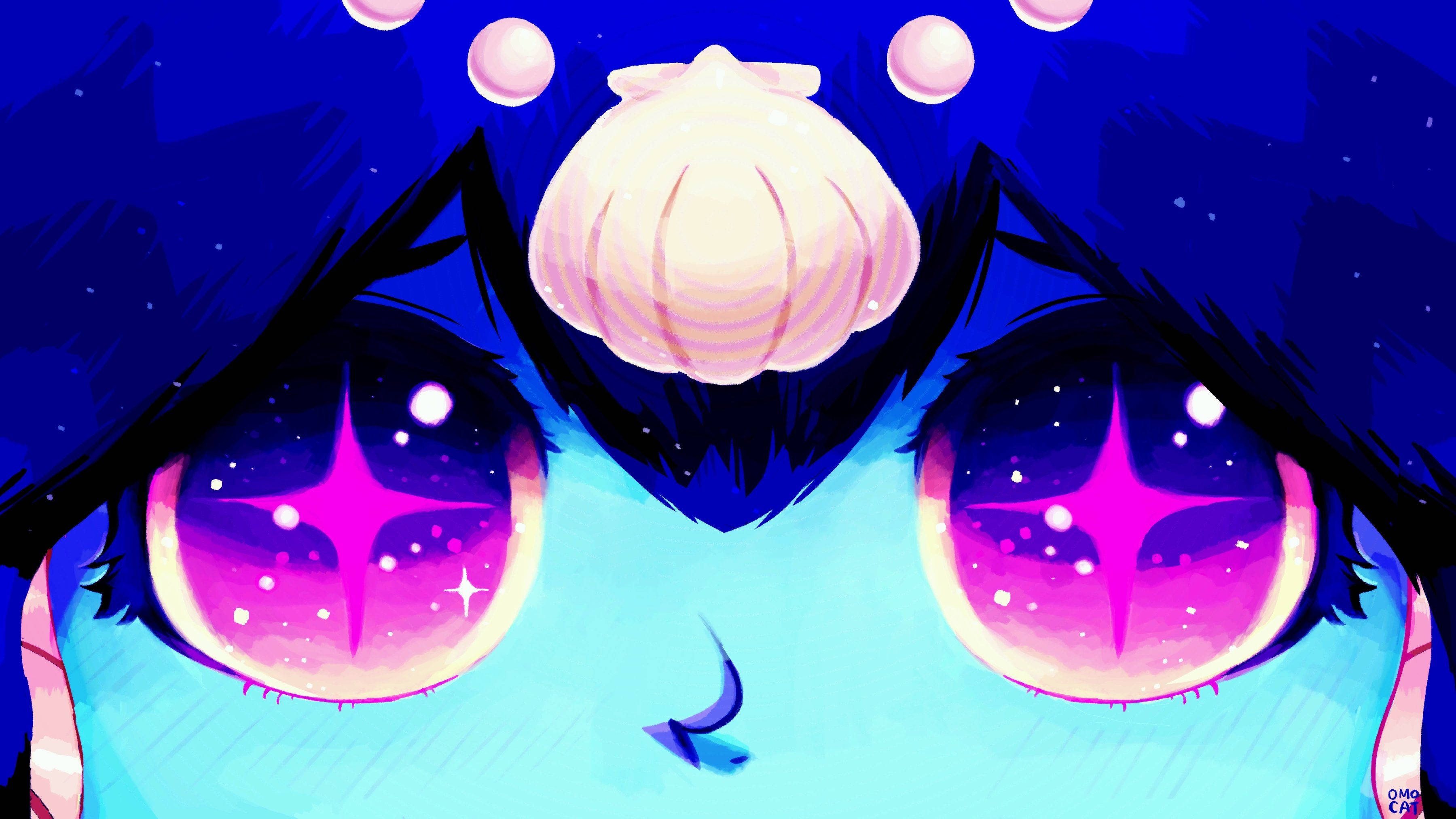 Omori, sparkling purple eyes, starry eyes, 2K Desktop Wallpaper