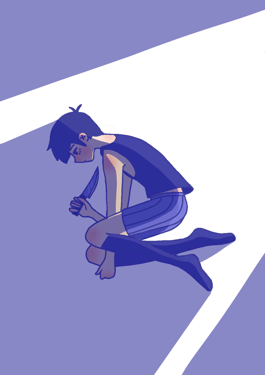 Omori, blue figure, kneels, HD Phone Wallpaper