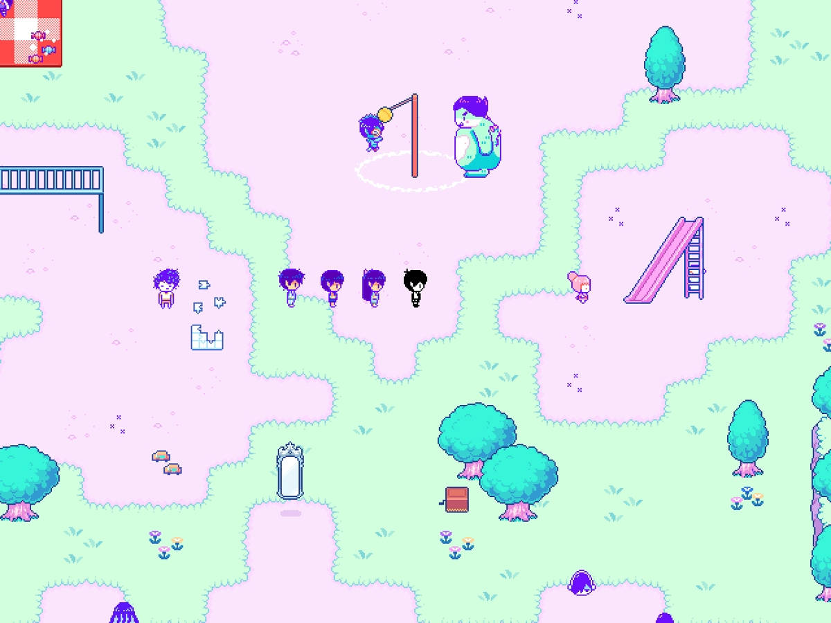 Omori, forest playground, pastel-colored park, SD Desktop Wallpaper