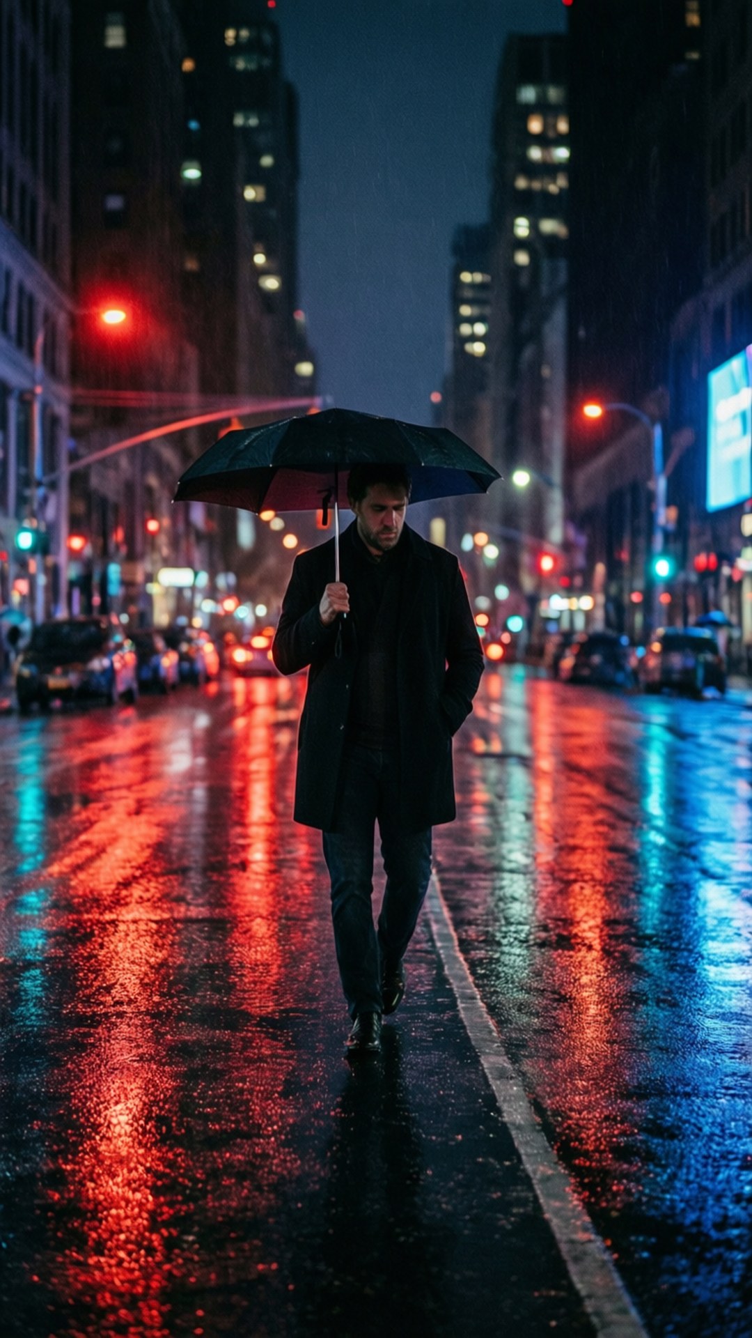 OMZ, rainy night, neon city reflections, Full HD Phone Wallpaper