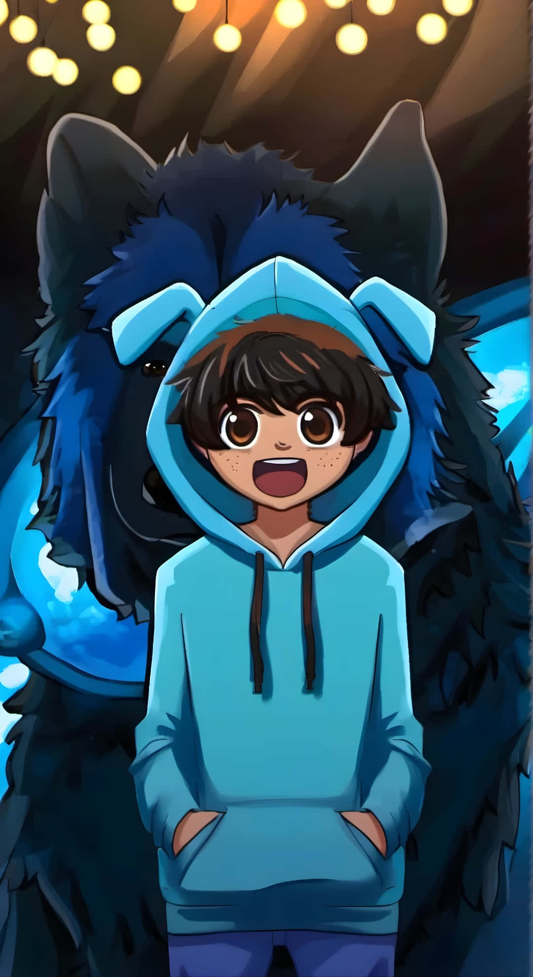 Omz, anime boy, blue hoodie, Full HD Phone Wallpaper