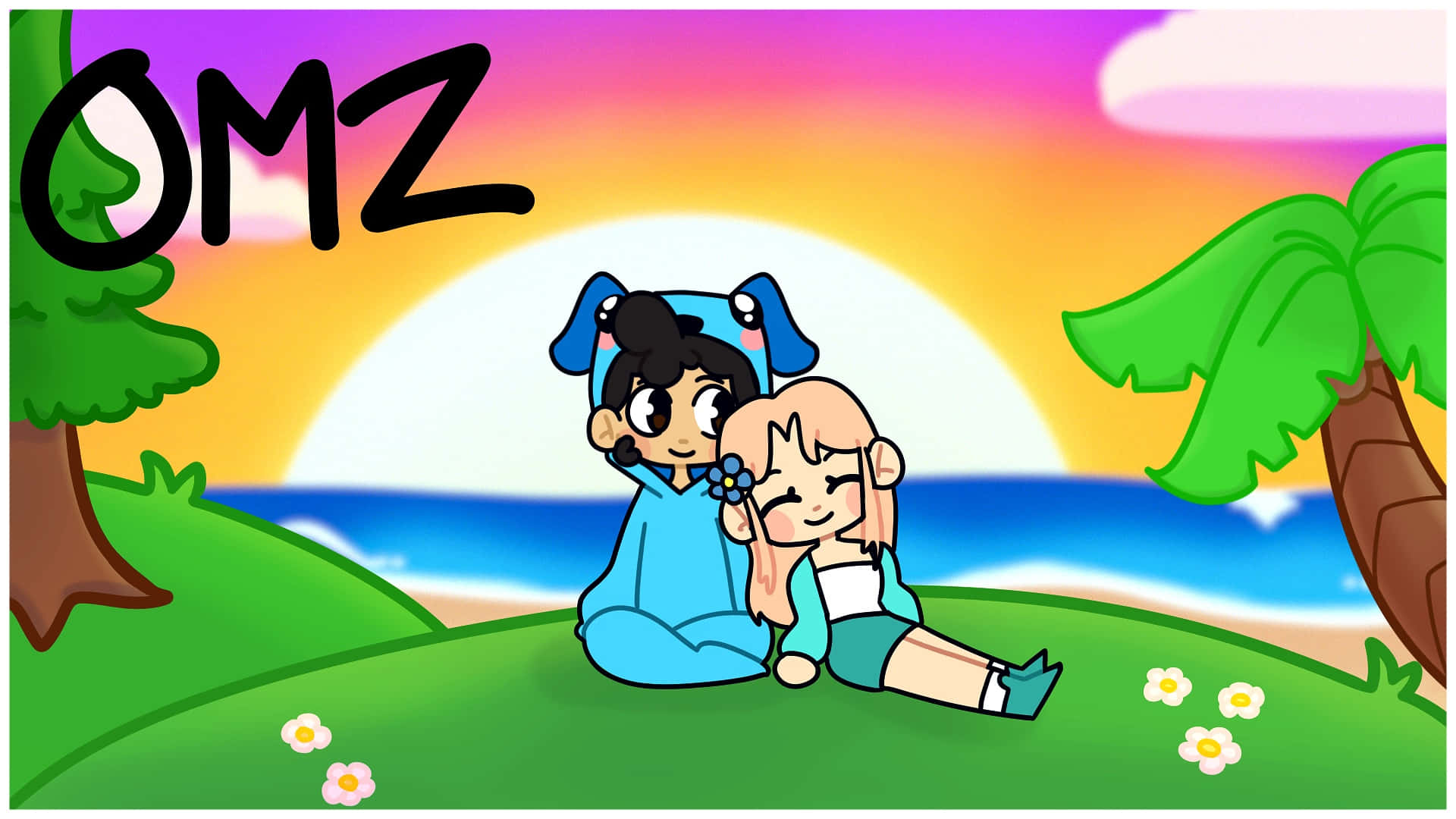 Omz Characters, beach, sunset, Full HD Desktop Wallpaper