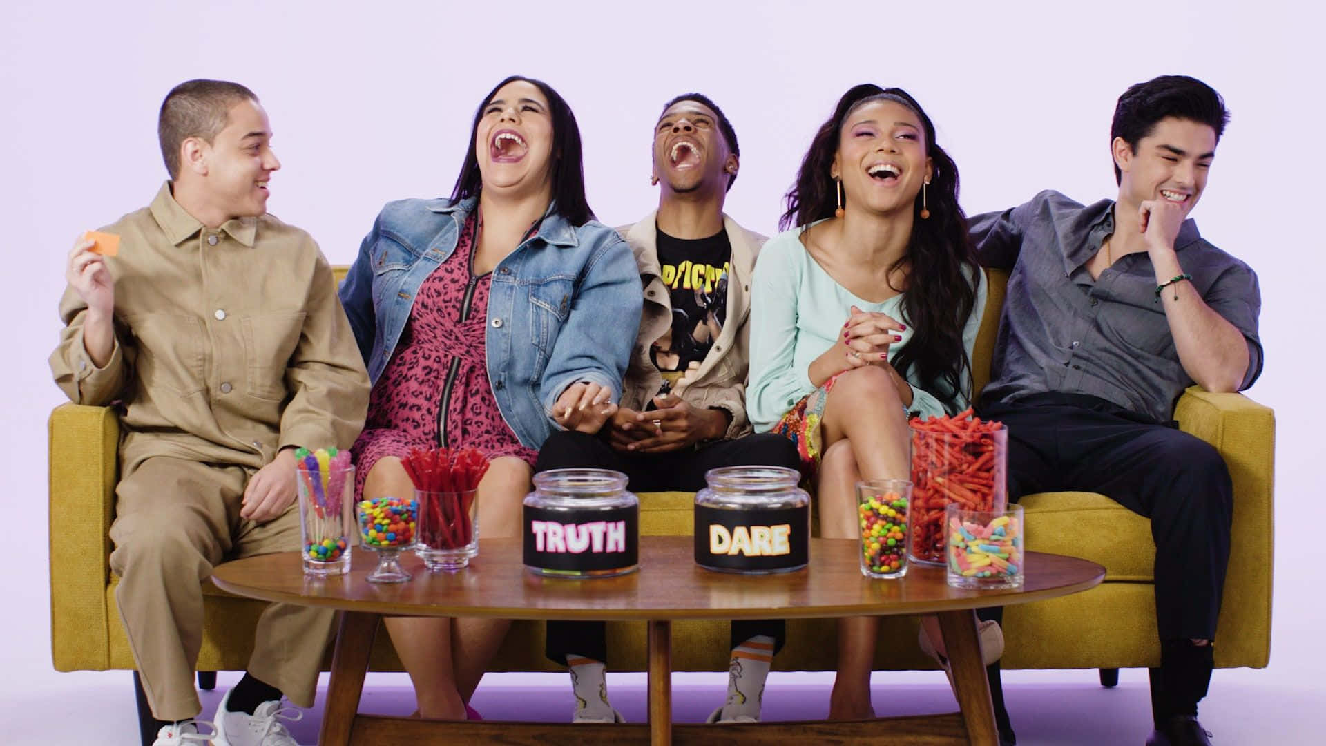 On My Block, yellow couch, colorful candy, Full HD Desktop Wallpaper