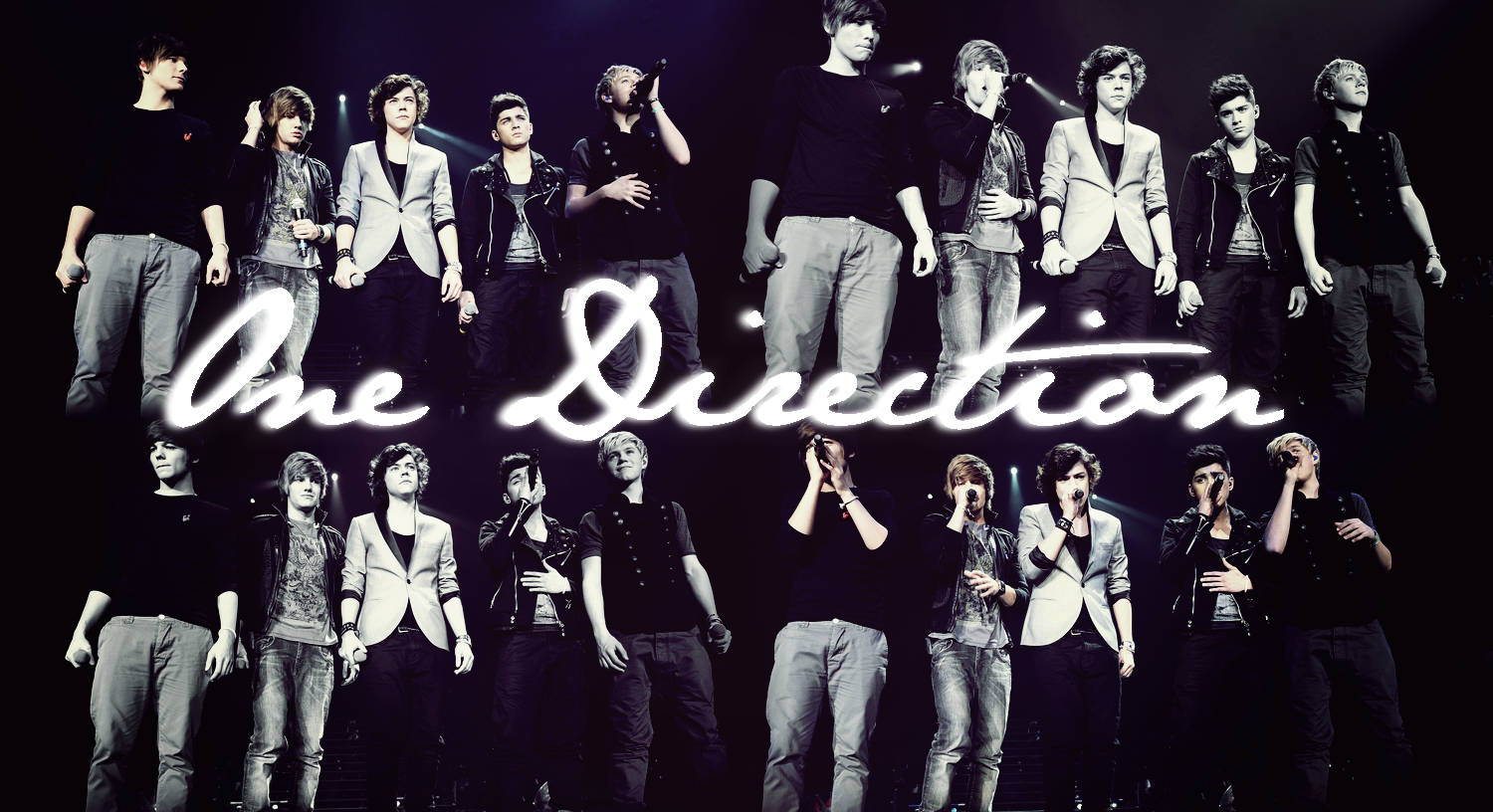One Direction, neon, black and white, HD Desktop Wallpaper