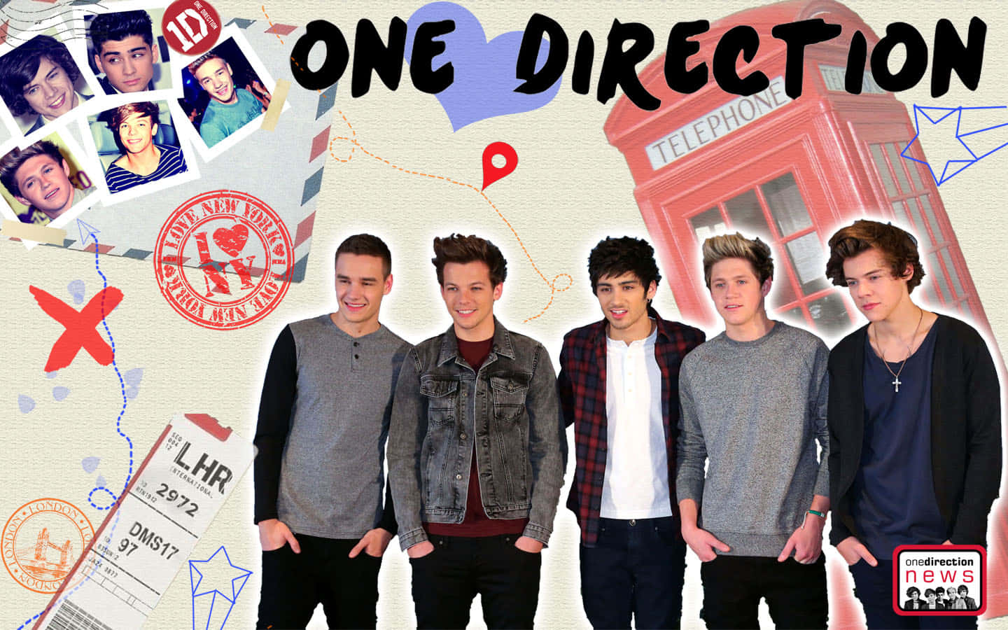 One Direction, laptop, red phone booth, HD Desktop Wallpaper