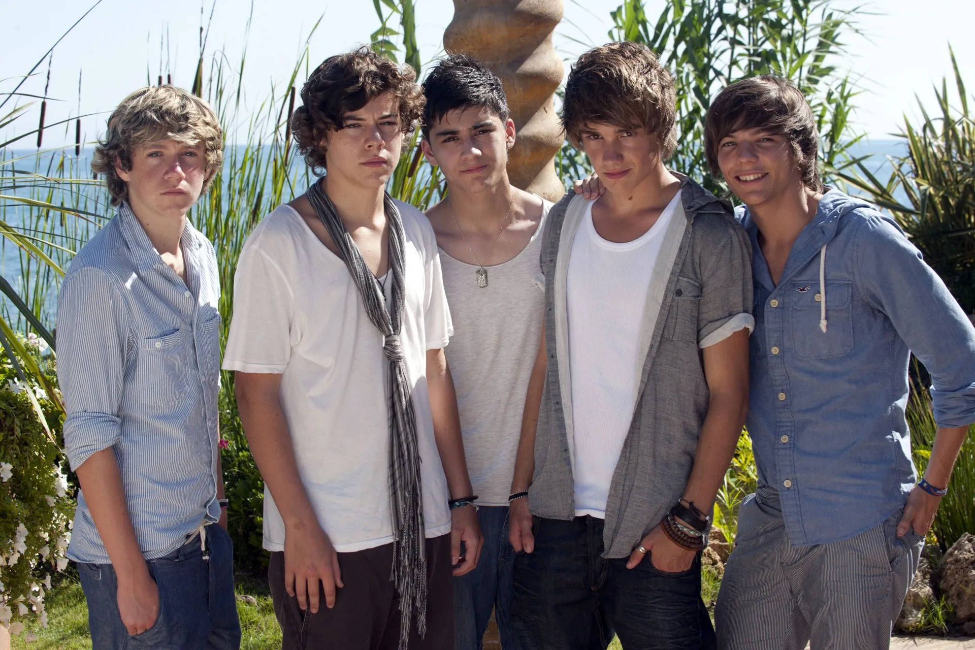 One Direction, palm trees, ocean, Full HD Desktop Wallpaper