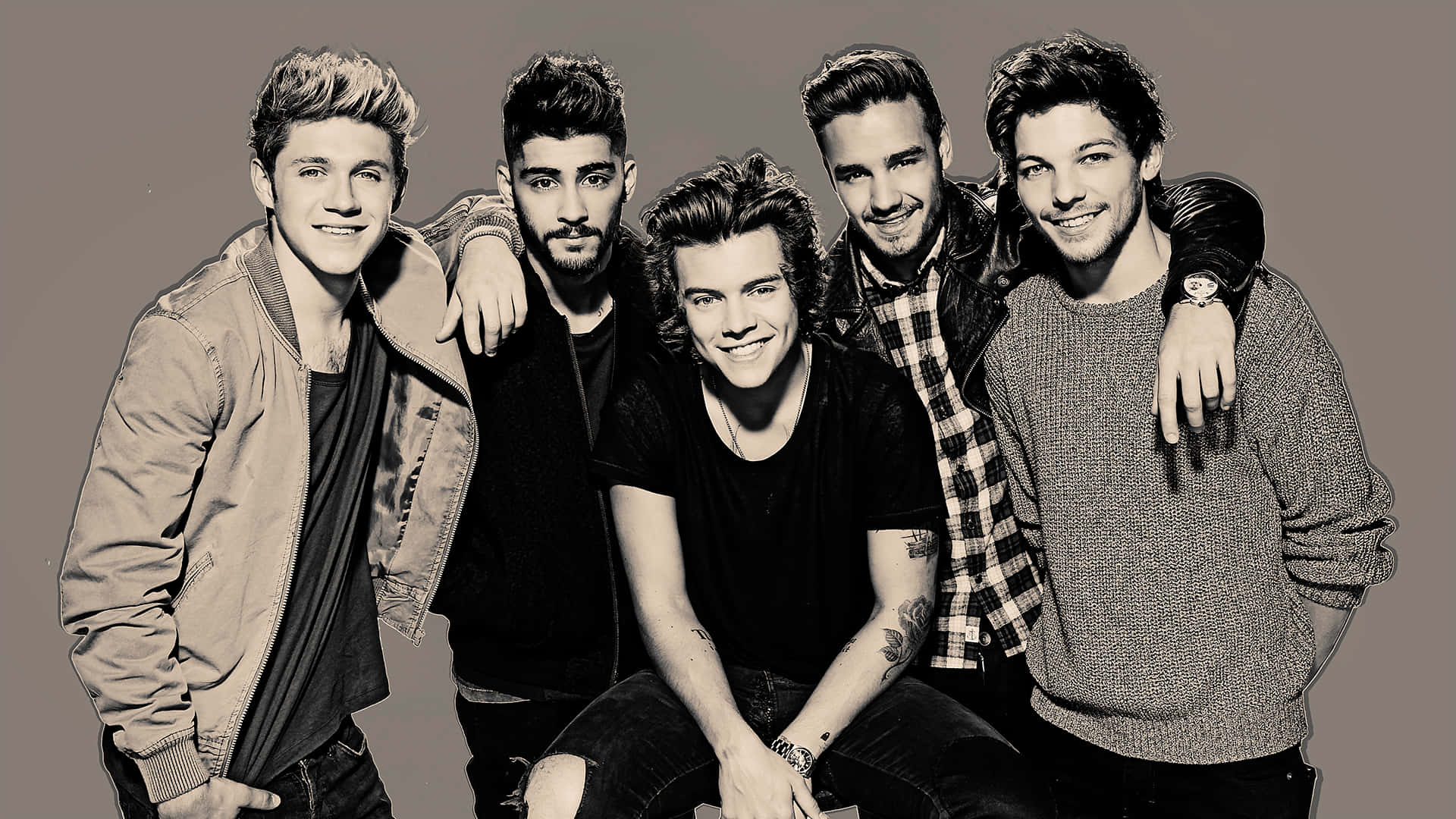 One Direction, laptop, five smiling young men, Full HD Desktop Wallpaper