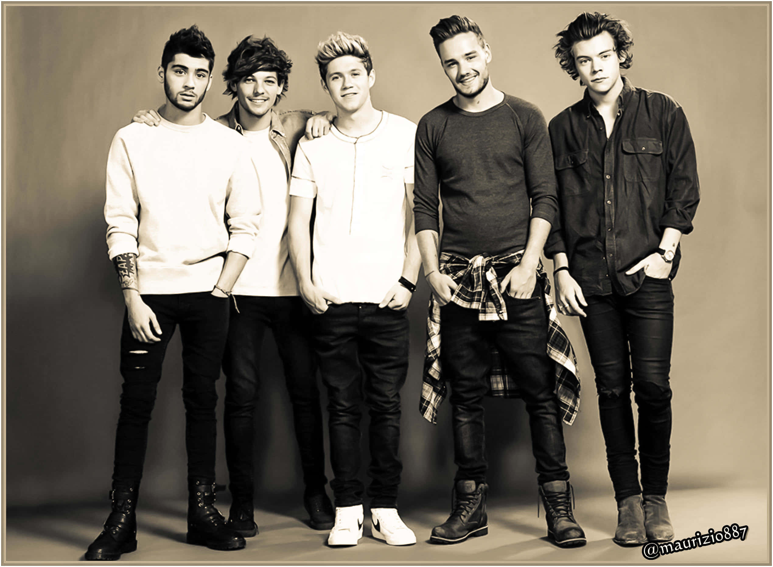 One Direction Laptop, 2540 x 1864, sepia tone, Full HD Desktop Wallpaper