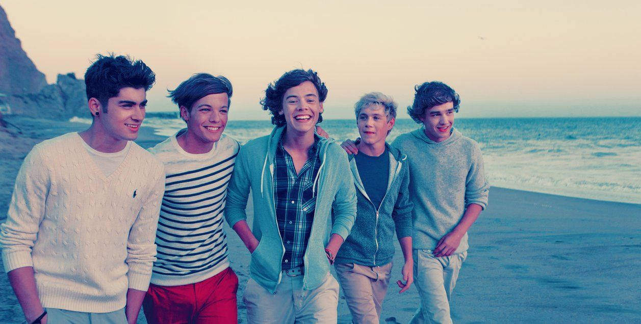 One Direction, beach, ocean waves, SD Desktop Wallpaper