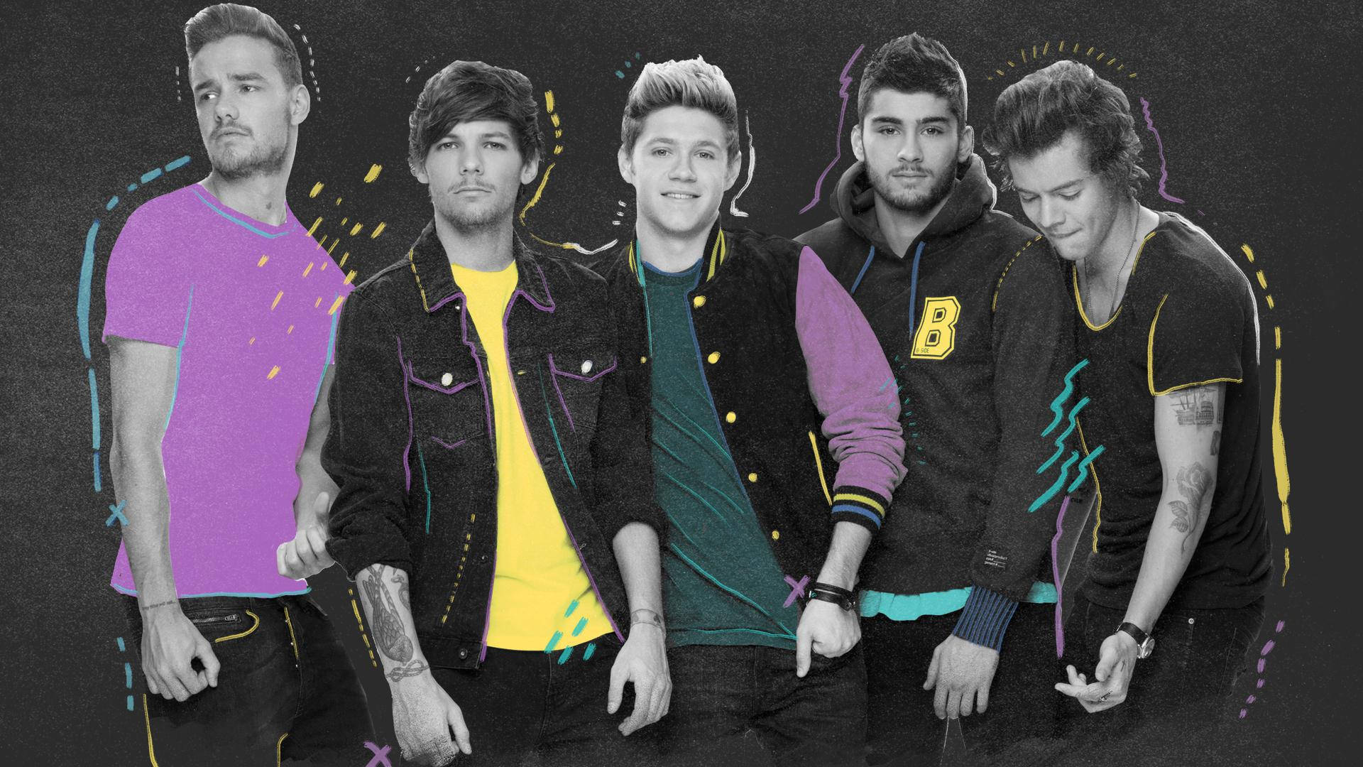 One Direction, neon outlines, vibrant neon, Full HD Desktop Wallpaper