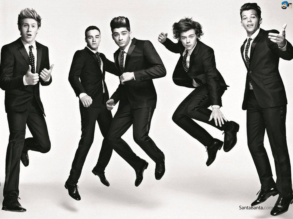 One Direction, black suit, white background, SD Desktop Wallpaper