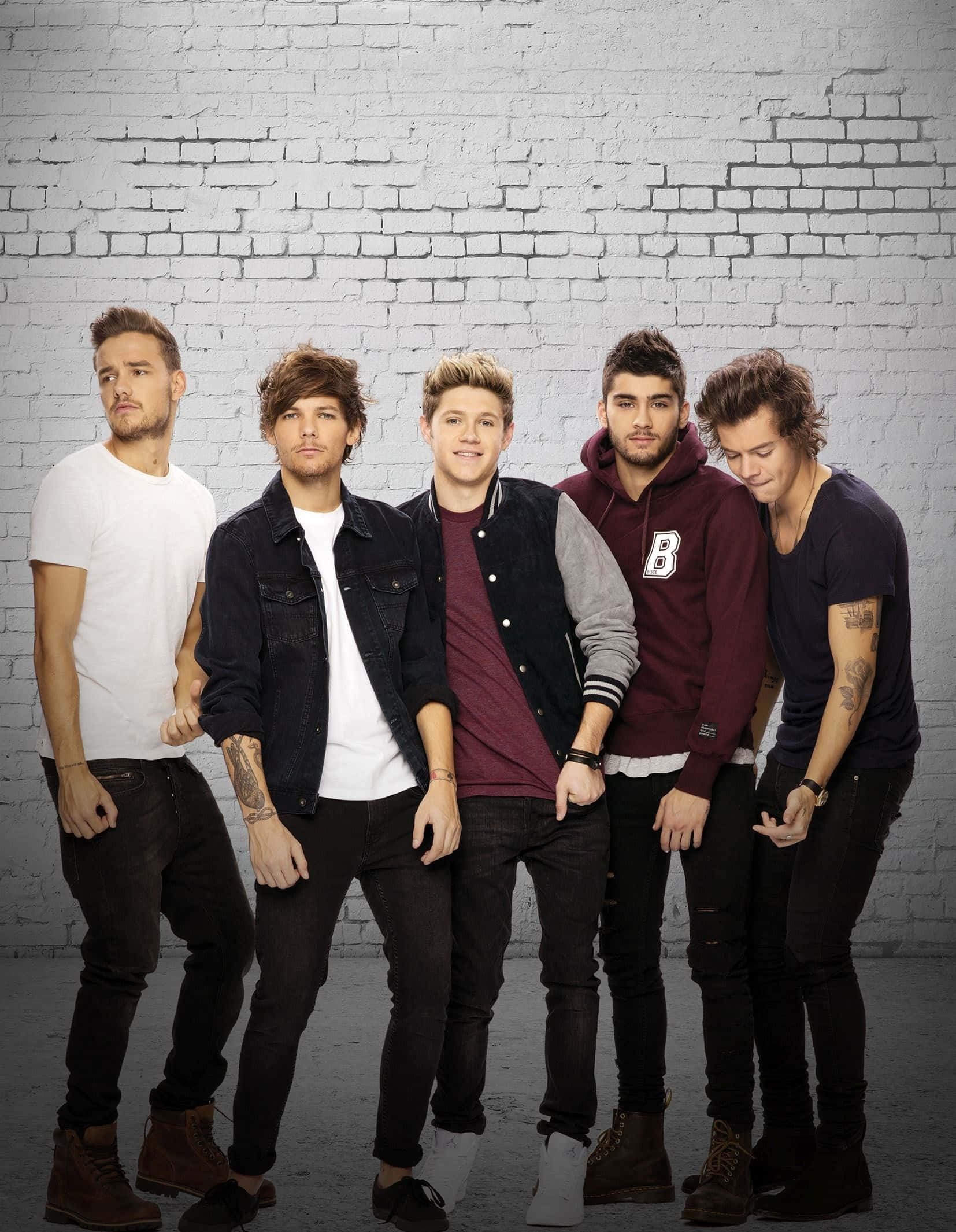 One Direction, iPhone, white brick wall, Full HD Phone Wallpaper