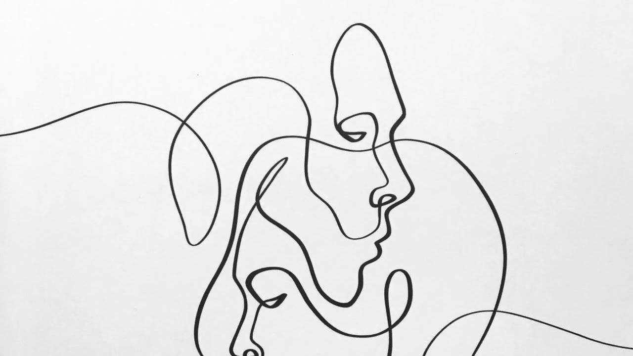 One Line Drawing, black line drawing, abstract faces in profile, HD Desktop Wallpaper