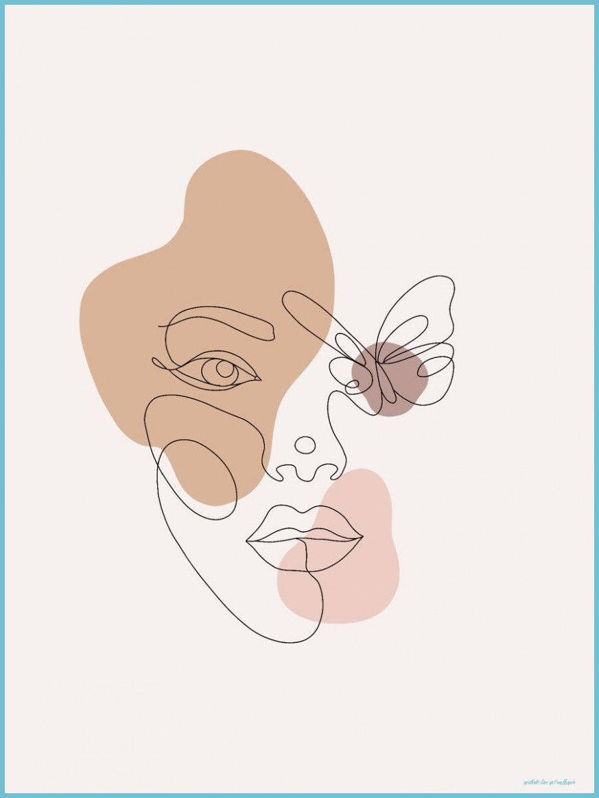 One Line Drawing, butterfly woman, beige pink, SD Phone Wallpaper