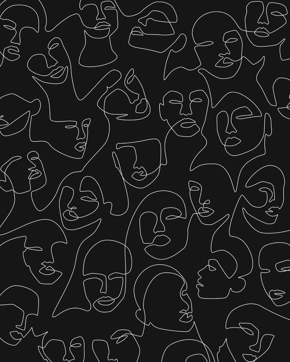 One Line Drawing, minimalist white line drawings, diverse abstract faces, SD Phone Wallpaper
