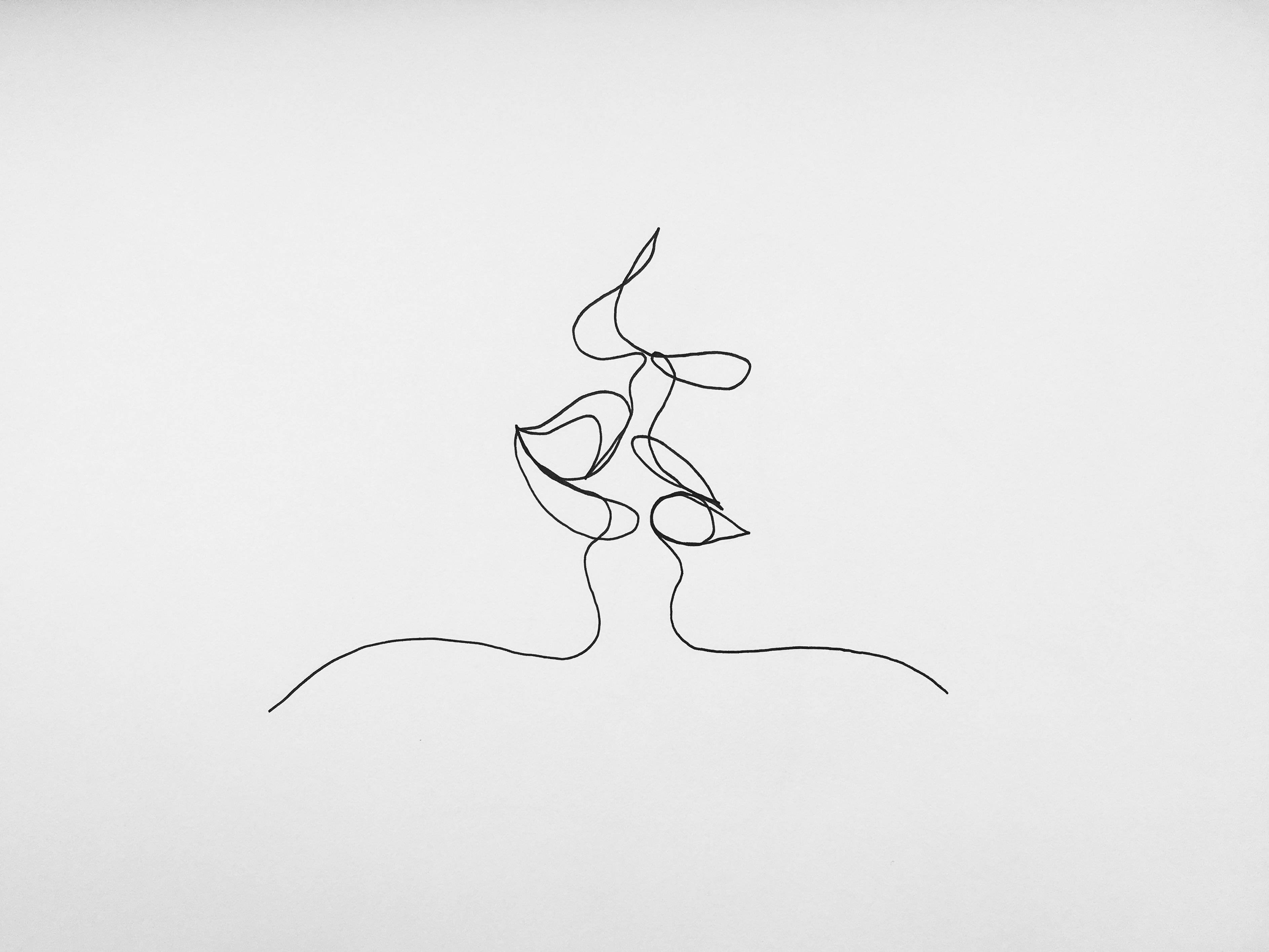 One Line Drawing, lips, kissing, 2K Desktop Wallpaper