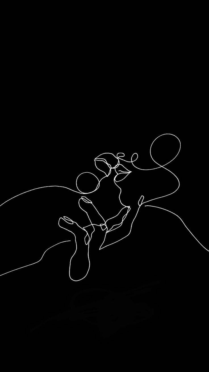 One Line Drawing, white line, black, HD Phone Wallpaper