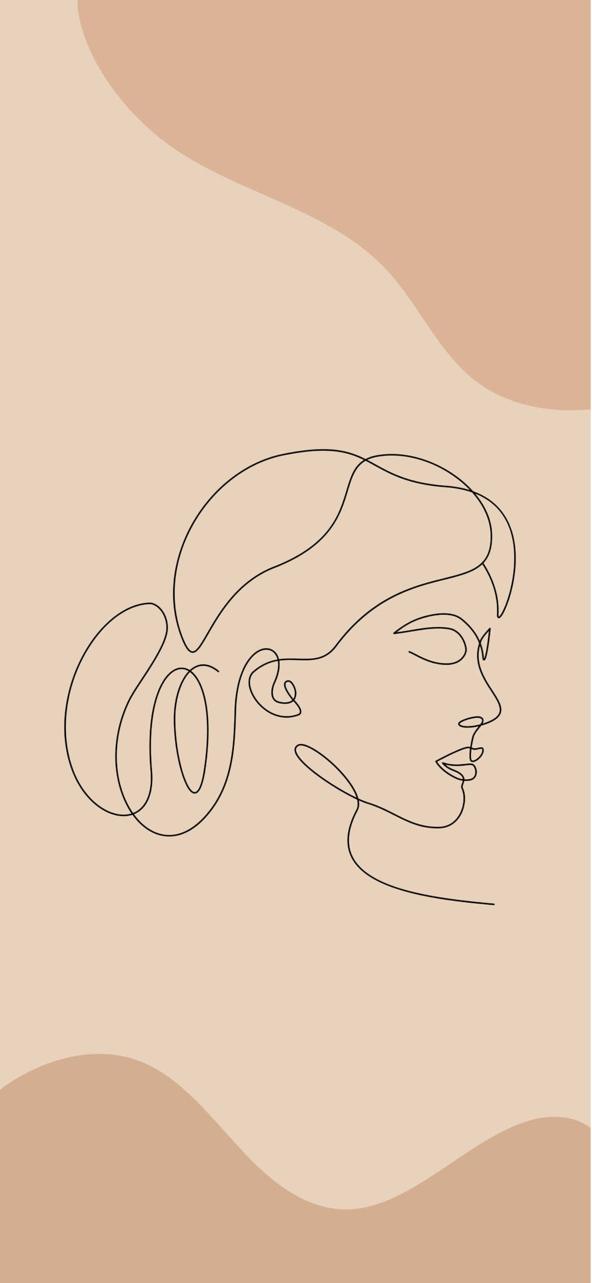 one line drawing, woman with ponytail, profile, 2K Phone Wallpaper