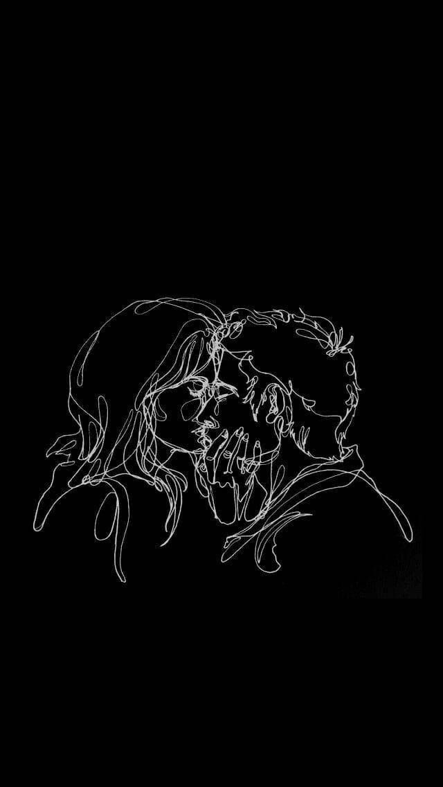 one line drawing, kissing, white line, SD Phone Wallpaper