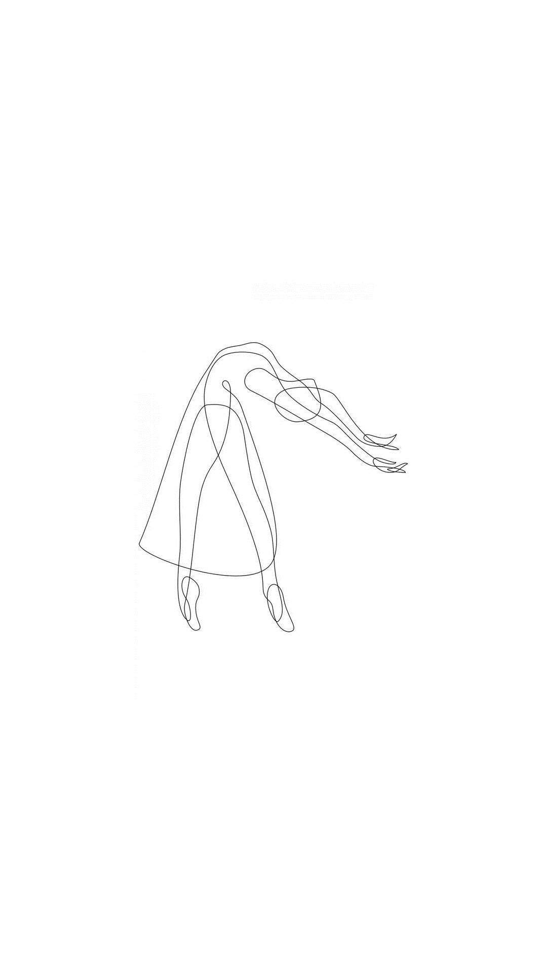 One Line Drawing, ballerina, minimalist line drawing, Full HD Phone Wallpaper