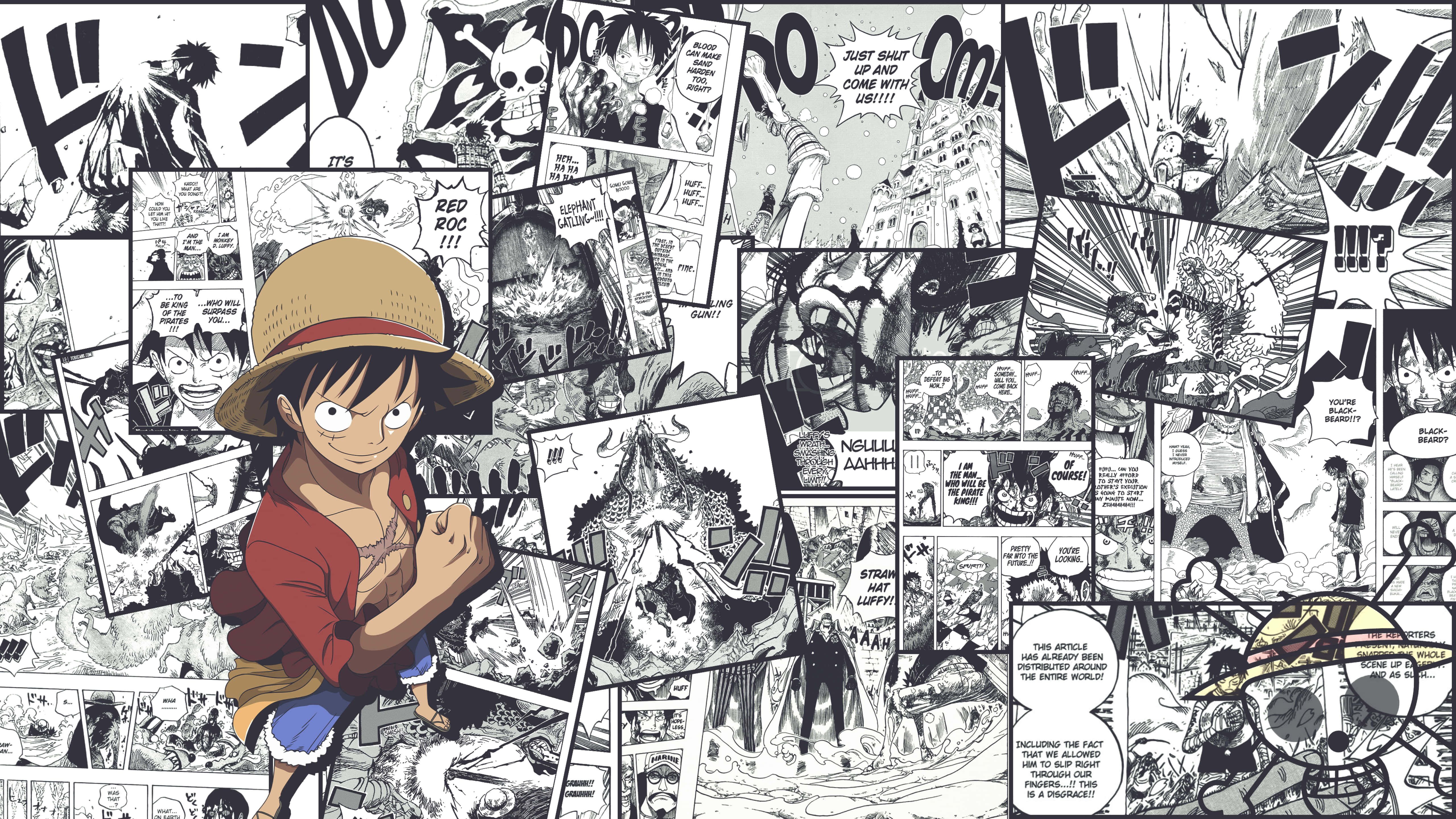 One Piece, straw hat, manga collage, 5K Desktop Wallpaper