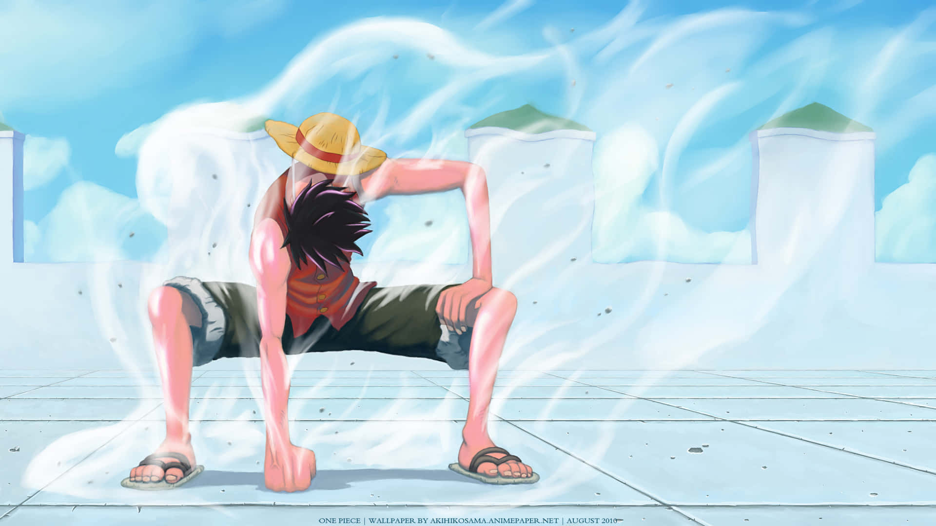 One Piece, straw hat, tiled rooftop, Full HD Desktop Wallpaper