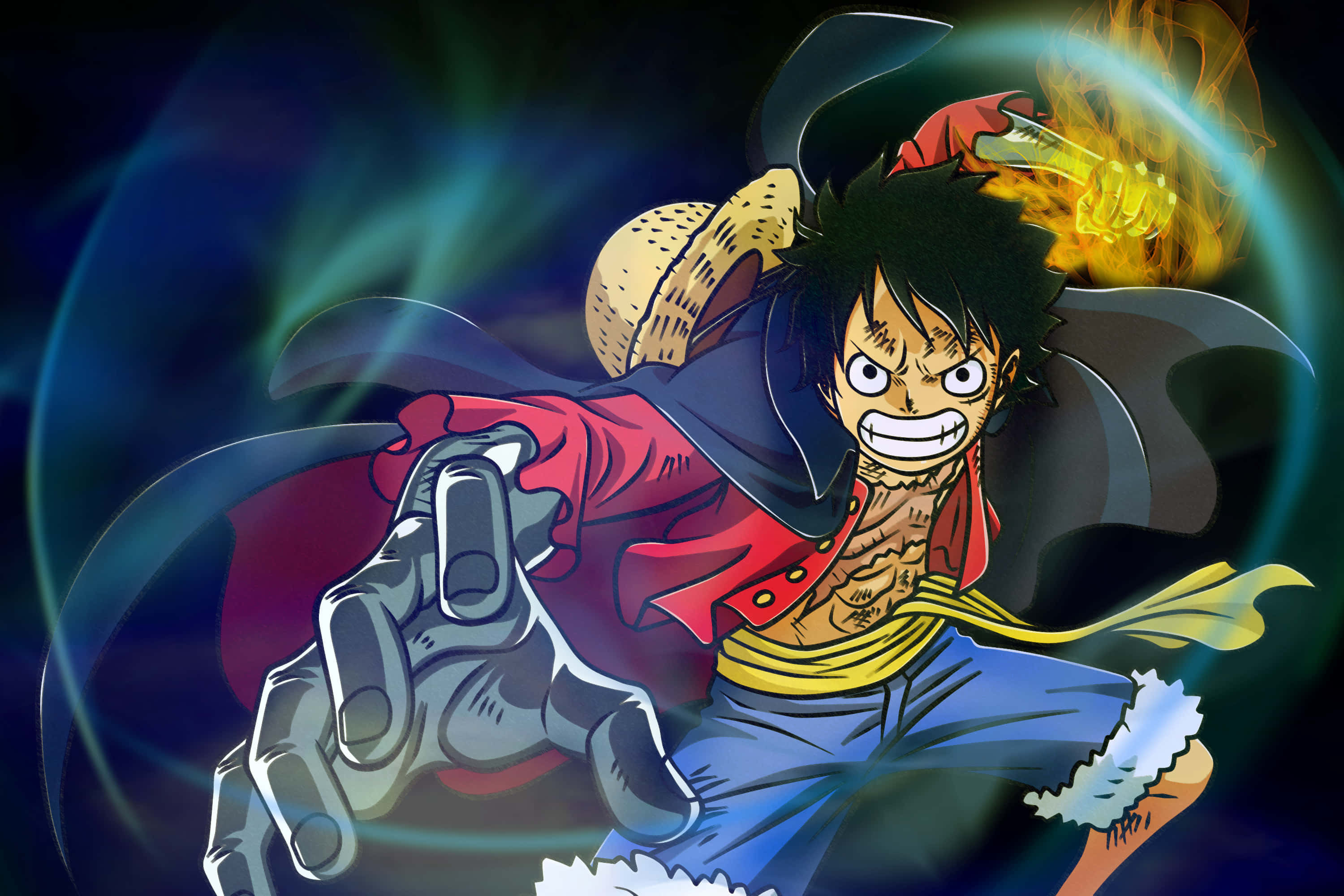 One Piece 5K, straw hat, fiery fist, 2K Desktop Wallpaper