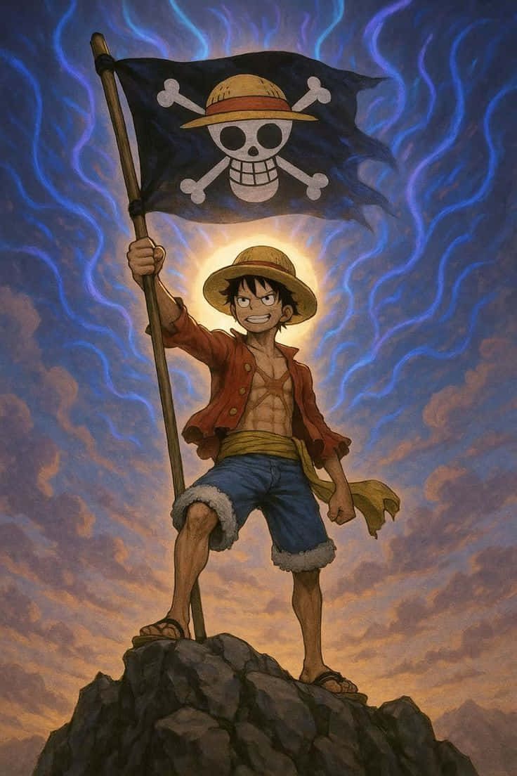 One Piece, straw hat, skull and crossbones flag, SD Phone Wallpaper