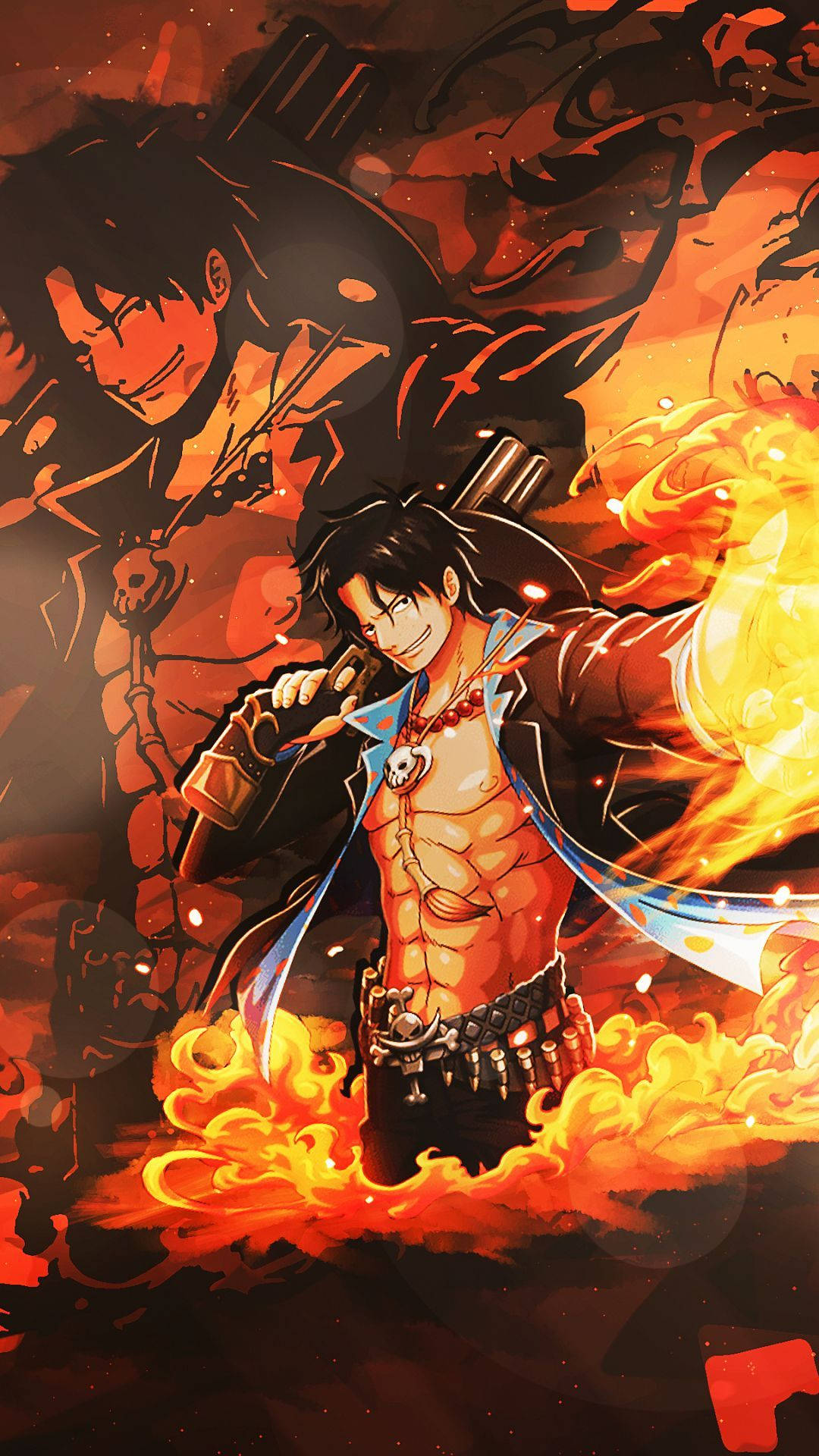 One Piece Ace, black jacket, skull necklace, Full HD Phone Wallpaper