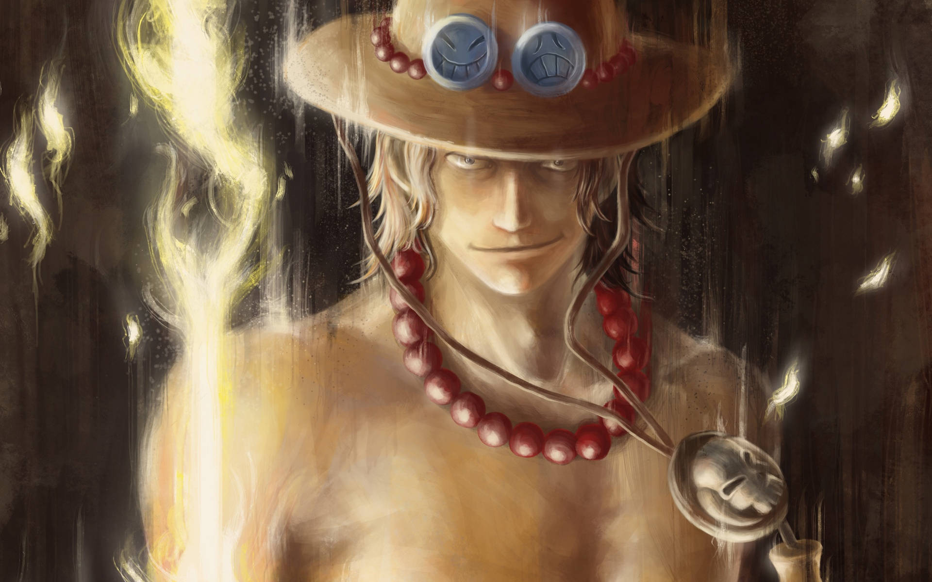 One Piece Ace, yellow aura, straw hat, Full HD Desktop Wallpaper