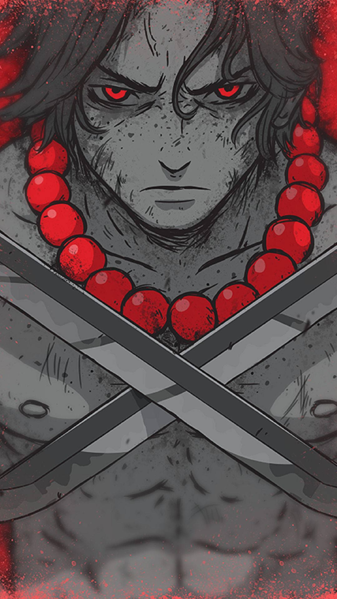 One Piece Ace, glowing red eyes, red beaded necklace, Full HD Phone Wallpaper