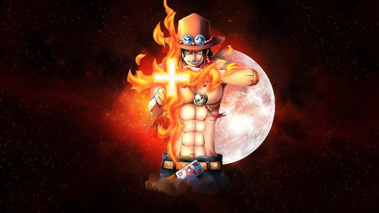One Piece Ace, flaming cross, glowing moon, HD Desktop Wallpaper