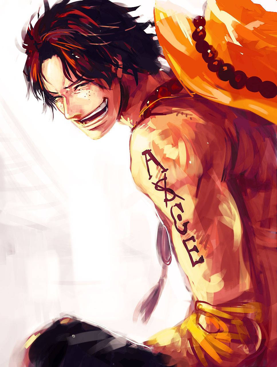 One Piece Ace, black tattoo, spiky dark hair, SD Phone Wallpaper
