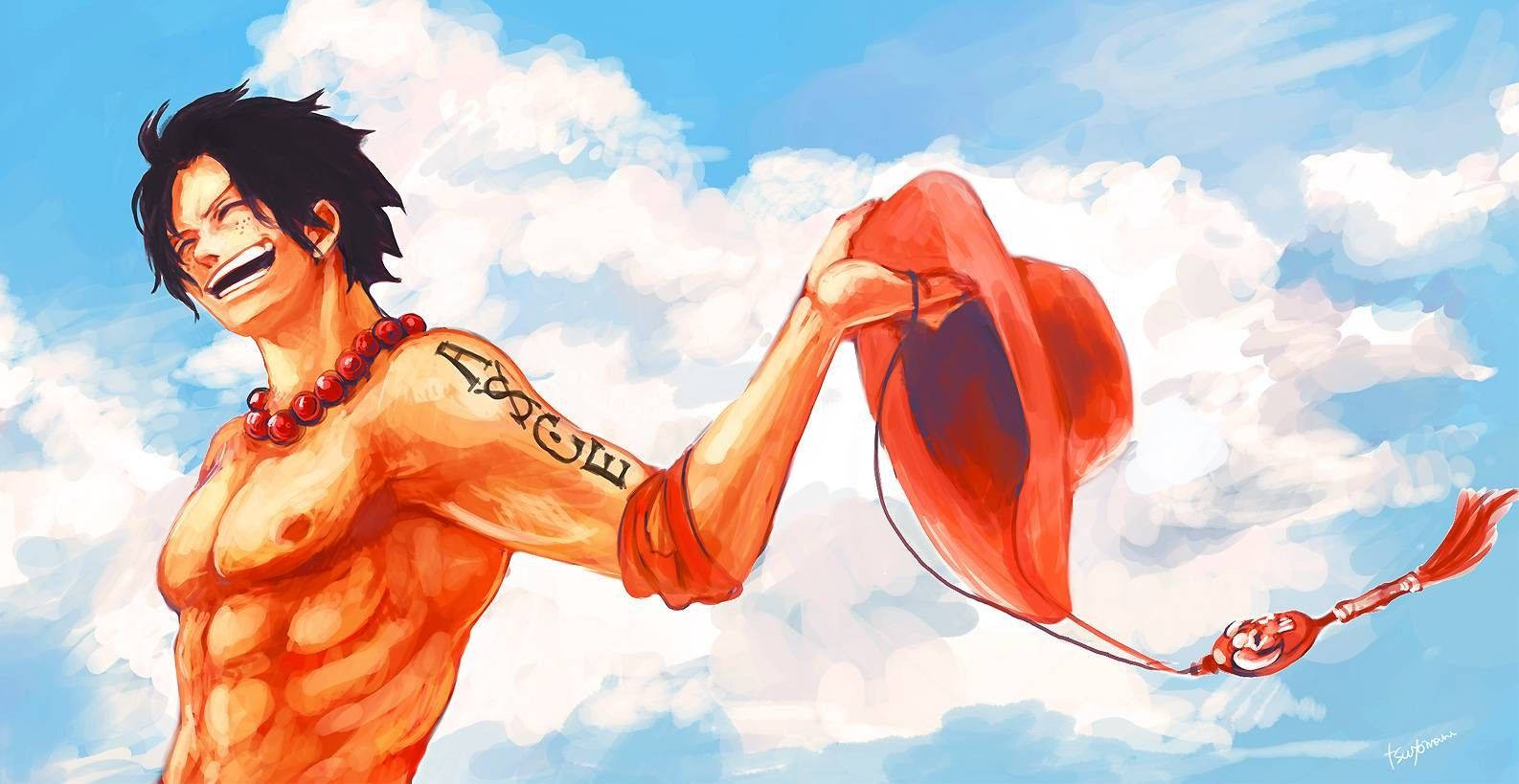 One Piece Ace, black hair, red beads, HD Desktop Wallpaper