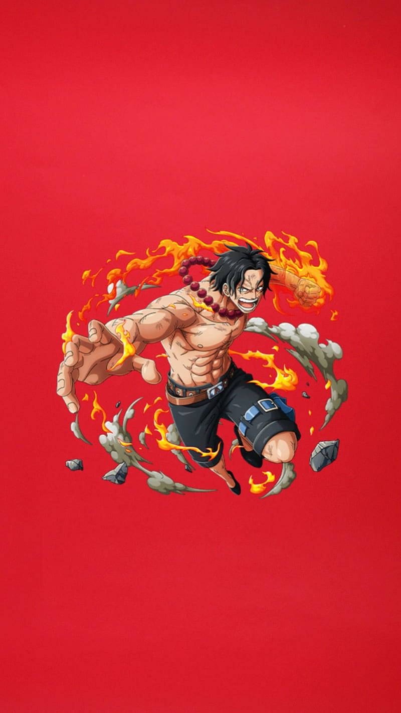 One Piece Ace, red background, muscular anime warrior, HD Phone Wallpaper