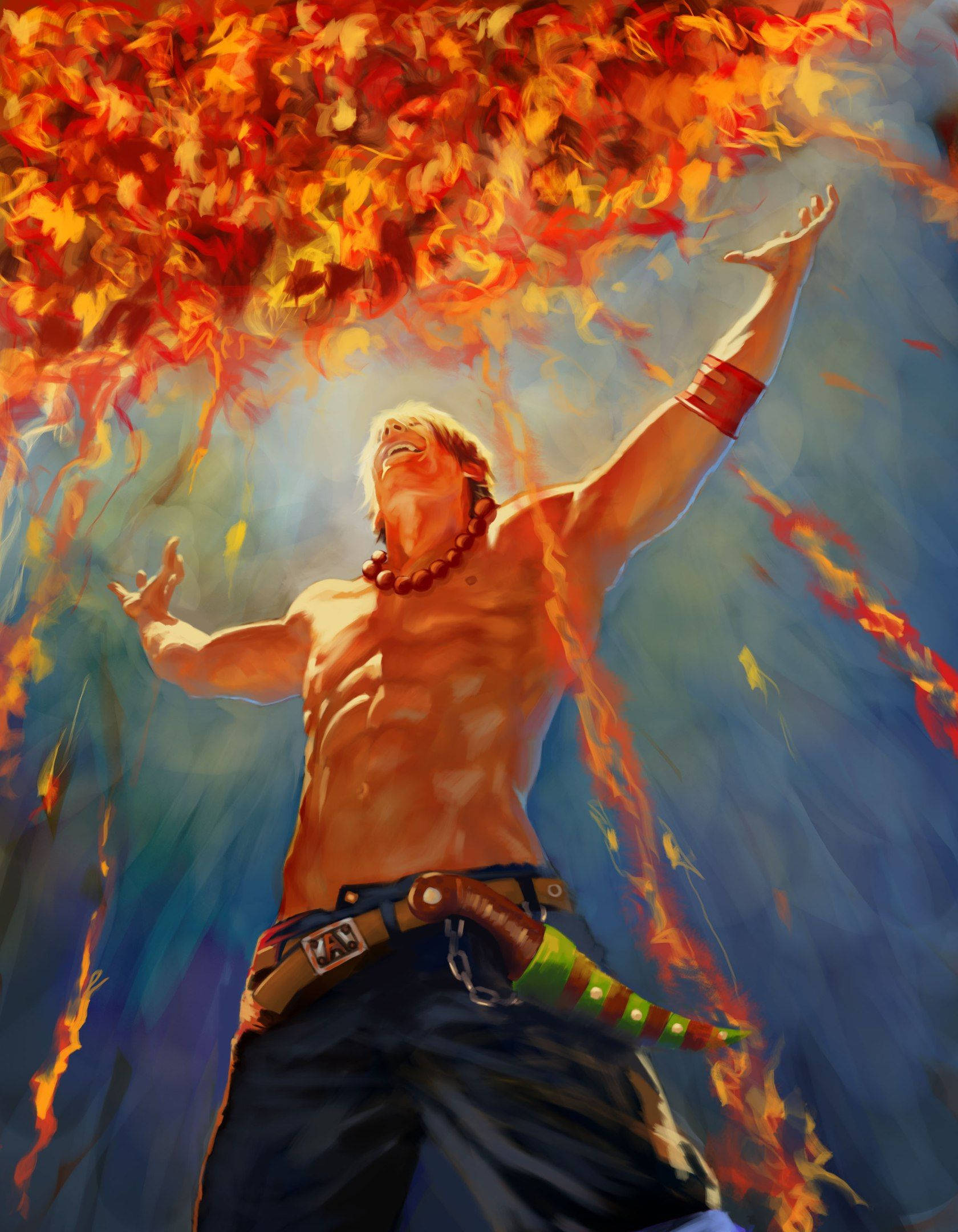 One Piece, Ace, raining fire, Full HD Phone Wallpaper