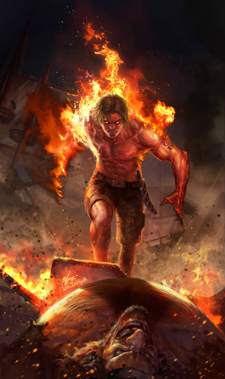 One Piece Ace, raging fire, flames, SD Phone Wallpaper