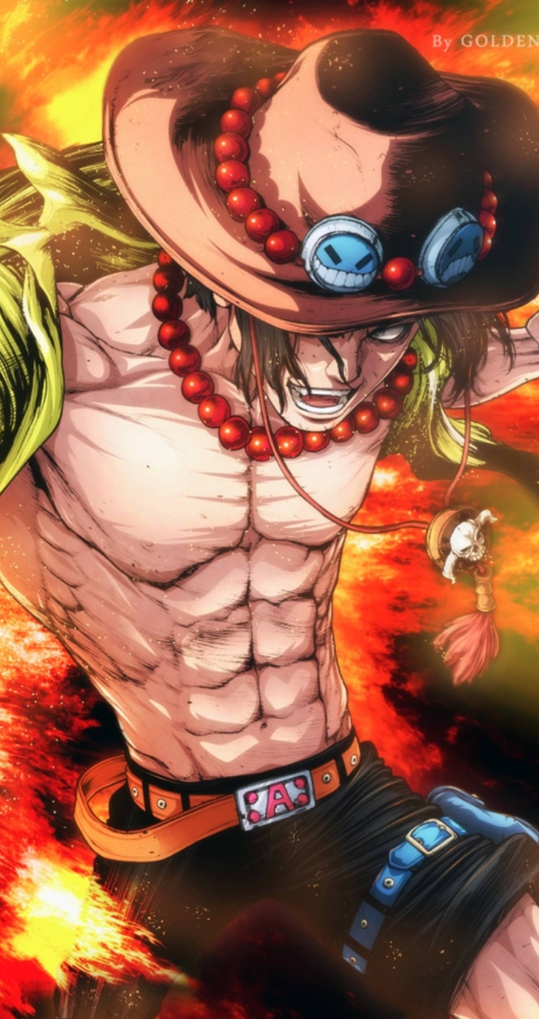 One Piece Ace, red bead necklace, straw hat, Full HD Phone Wallpaper