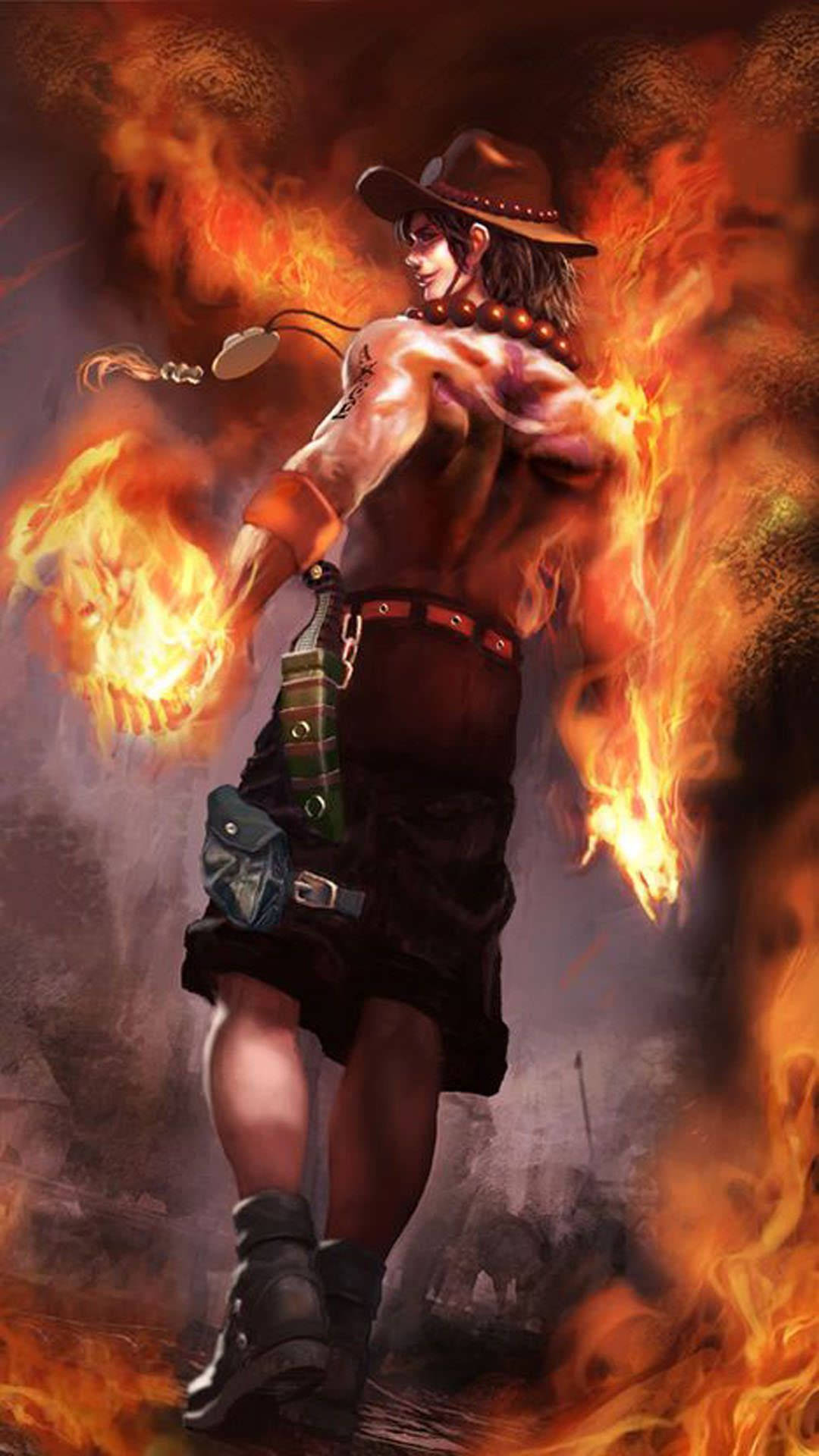 One Piece Ace, burning hands, flaming skull orb, Full HD Phone Wallpaper