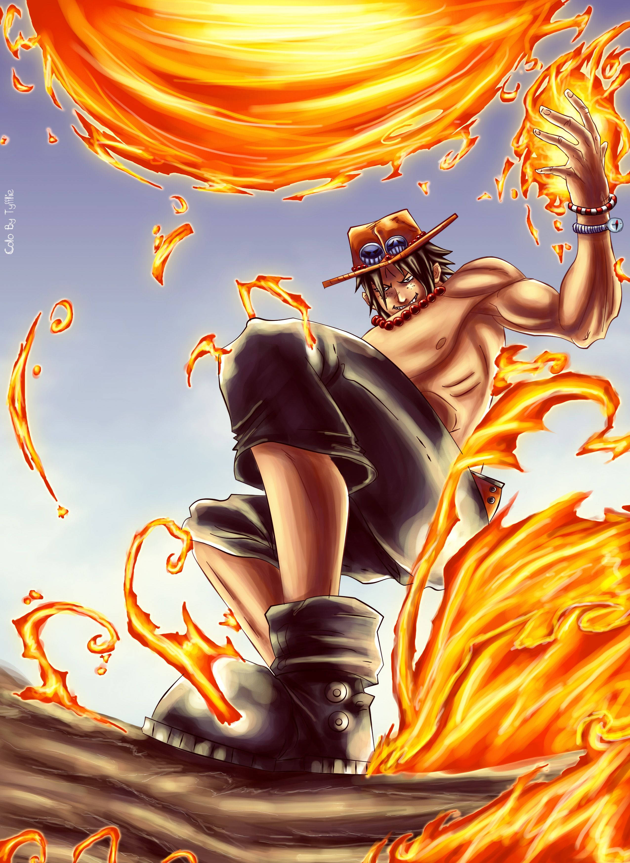 One Piece, Ace, flames, 2K Phone Wallpaper