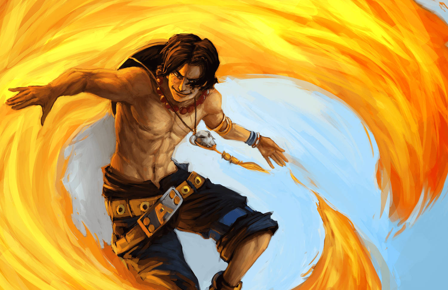 One Piece, Ace, fire surfing, HD Desktop Wallpaper