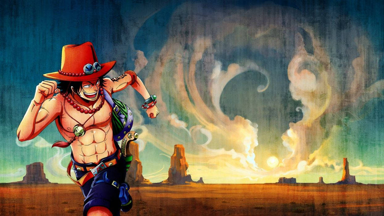 One Piece Ace, red hat, desert landscape, SD Desktop Wallpaper