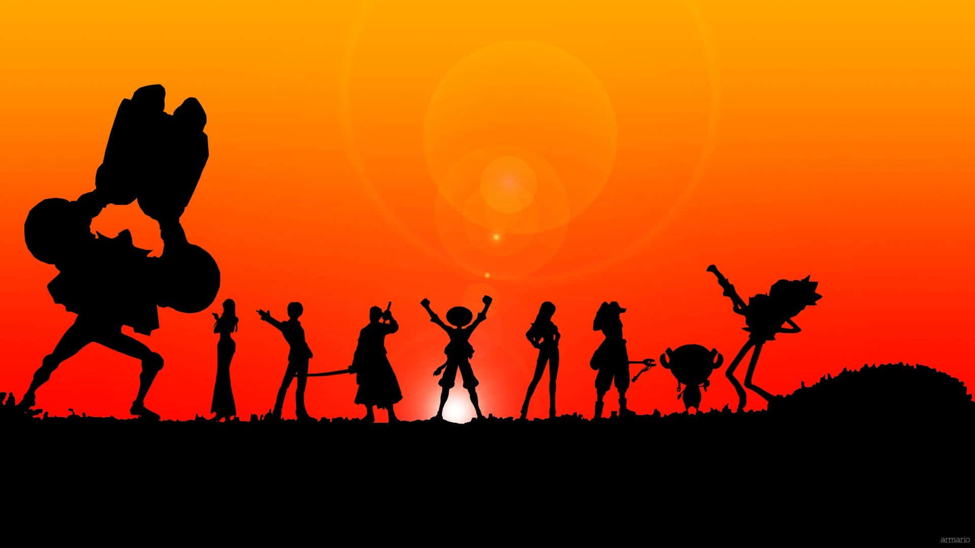 One Piece Anime, pirates, orange sky, Full HD Desktop Wallpaper