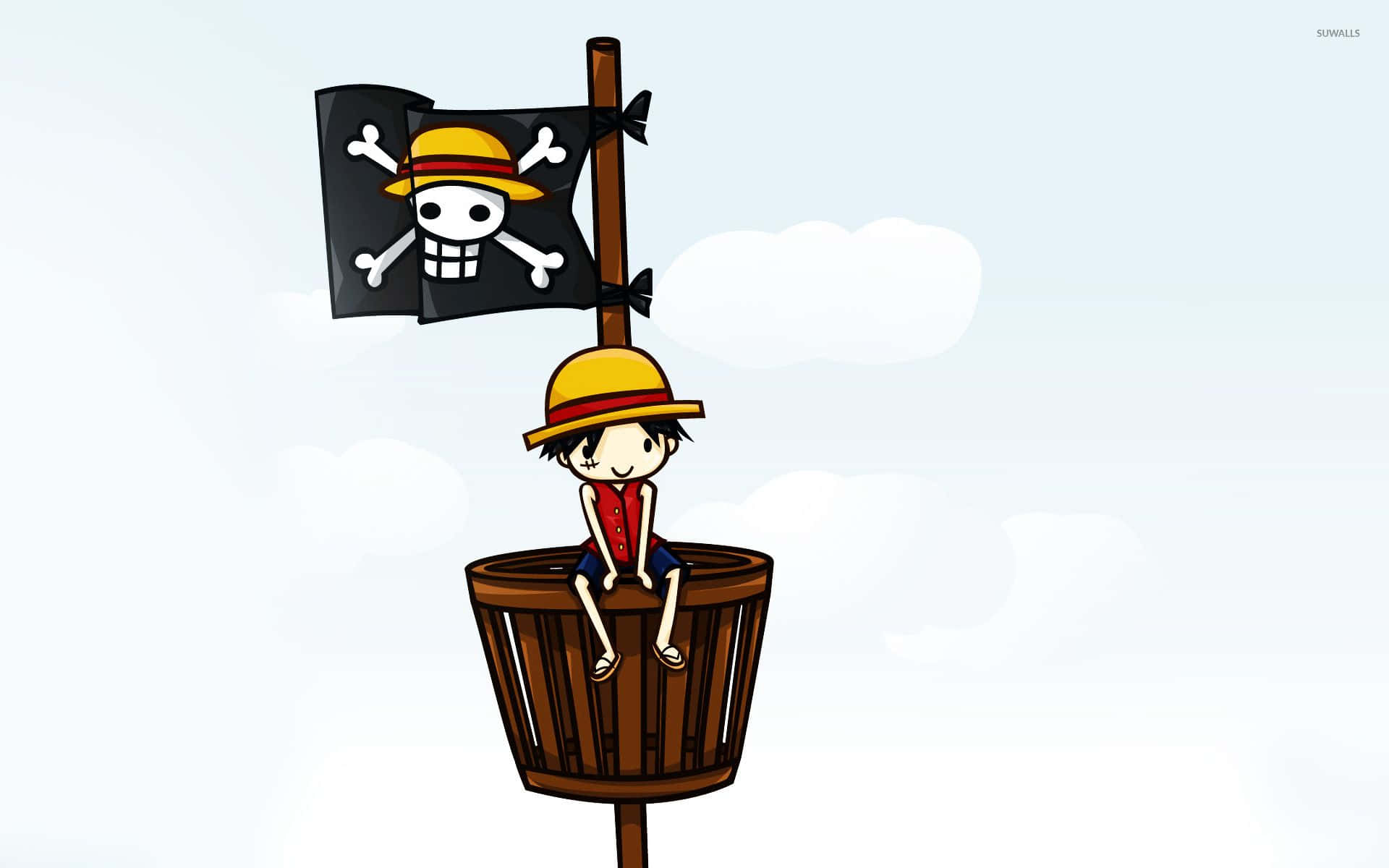 One Piece Anime, straw hat, skull and crossbones flag, Full HD Desktop Wallpaper