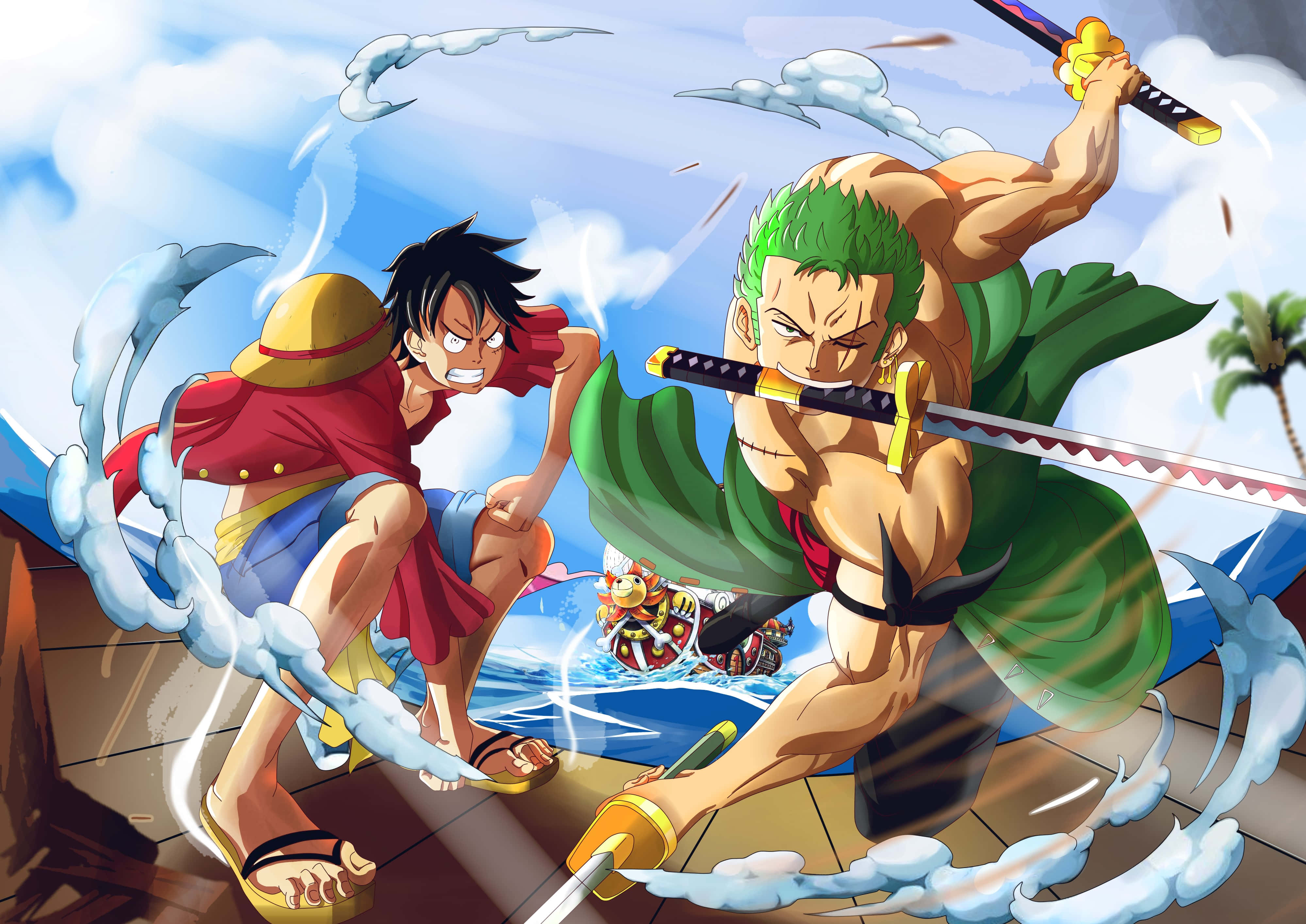 One Piece, anime warriors, ship deck, 4K Desktop Wallpaper