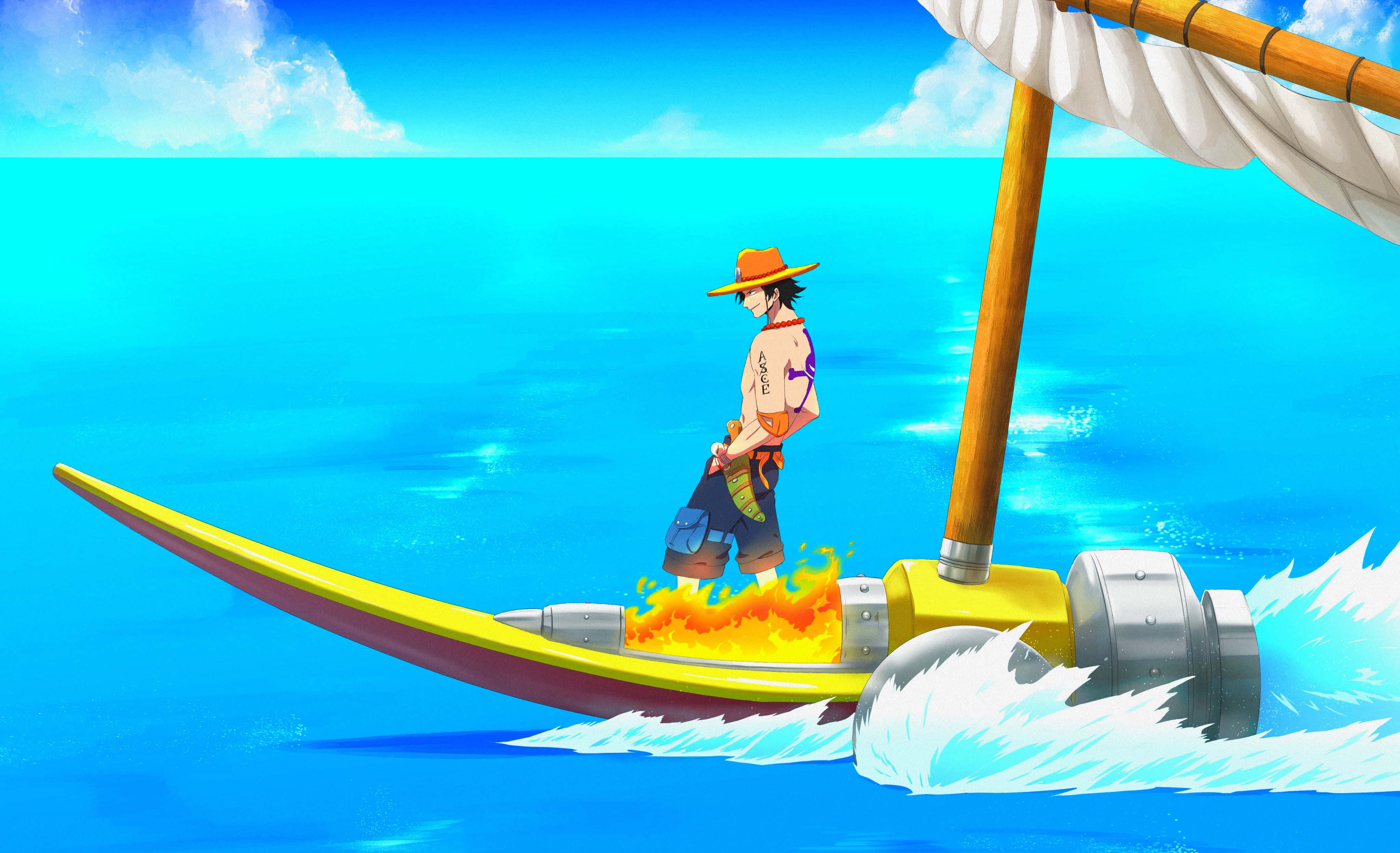 One Piece, straw hat, yellow boat, 4K Desktop Wallpaper