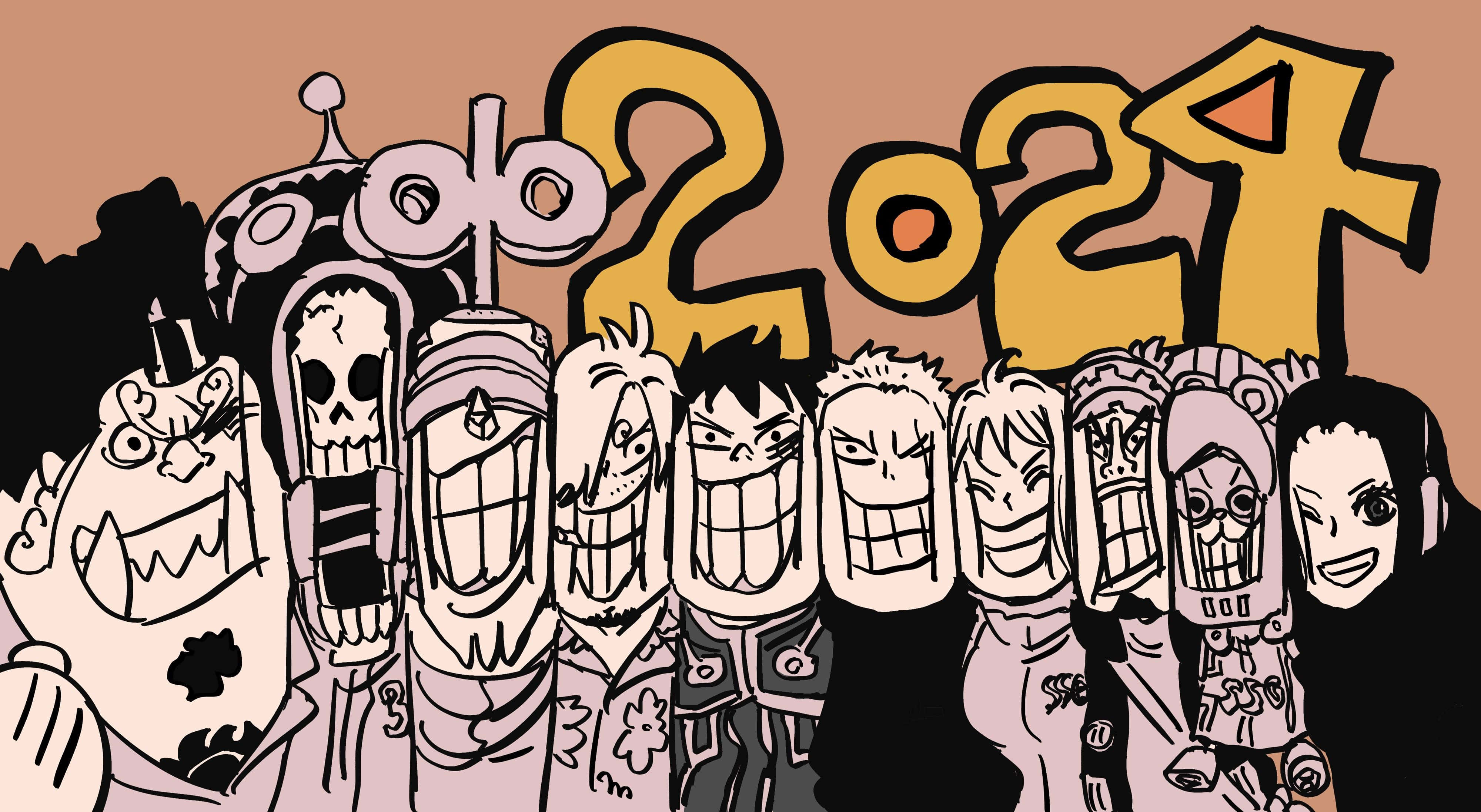 One Piece, One Piece Characters Banner, pinkish tones, 4K Desktop Wallpaper