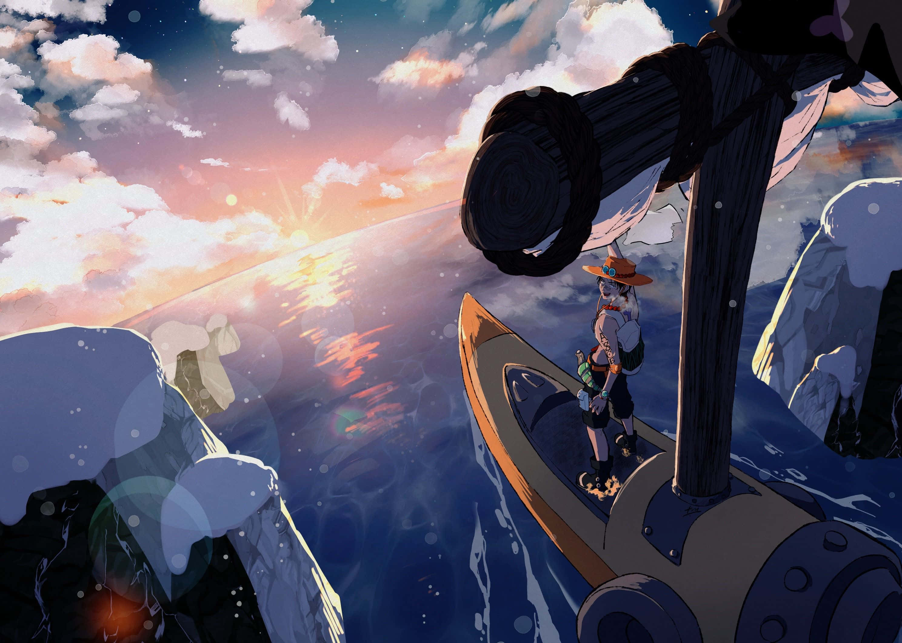 One Piece, straw hat, sunset, 2K Desktop Wallpaper