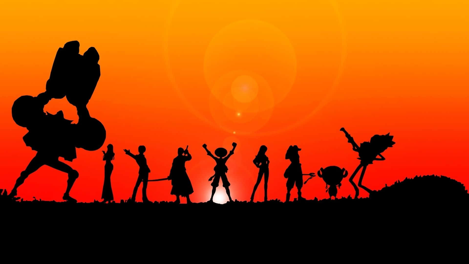 One Piece, sunset, silhouette, Full HD Desktop Wallpaper