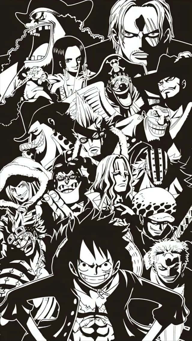One Piece, black and white illustration, anime characters, SD Phone Wallpaper